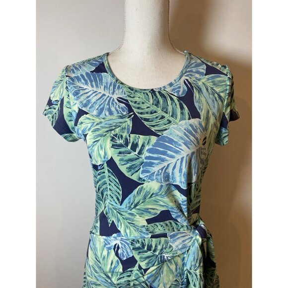 J.McLaughlin Dress Faux Wrap Catalina Cloth Blue Green Tropical S - Picture 2 of 5